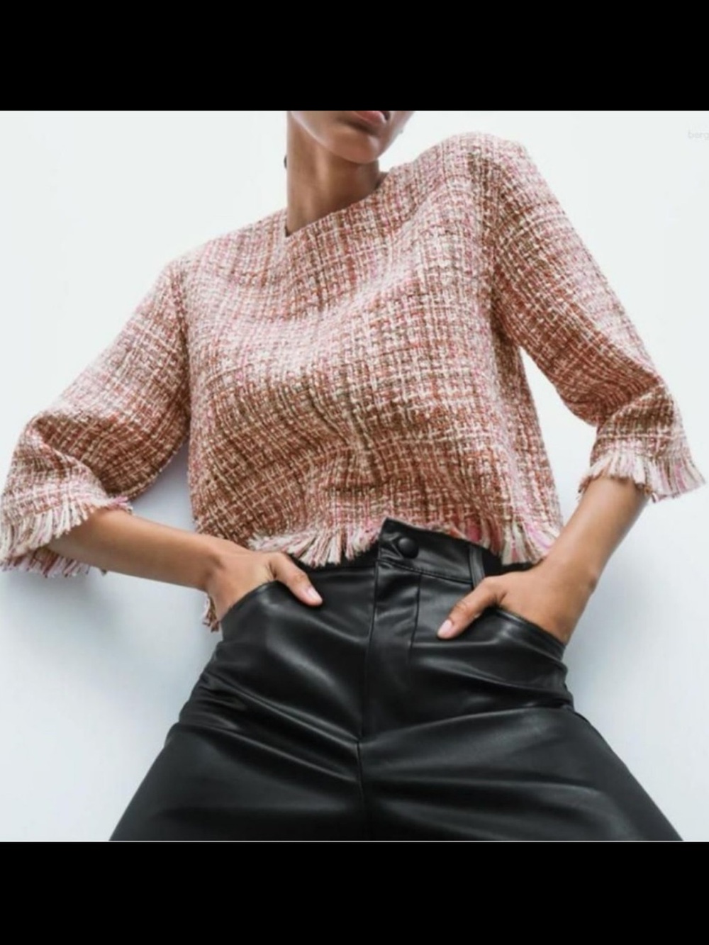 Zara Tweed Boucle Fringe Trim Crop Top XS